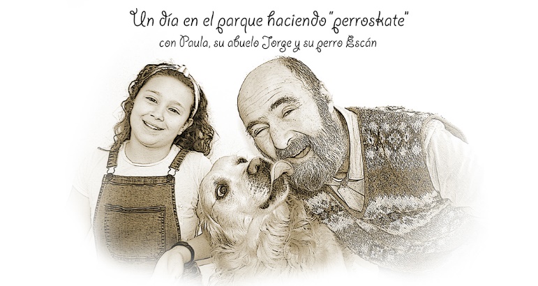 Paula su abuelo Jorge y su perro Escán